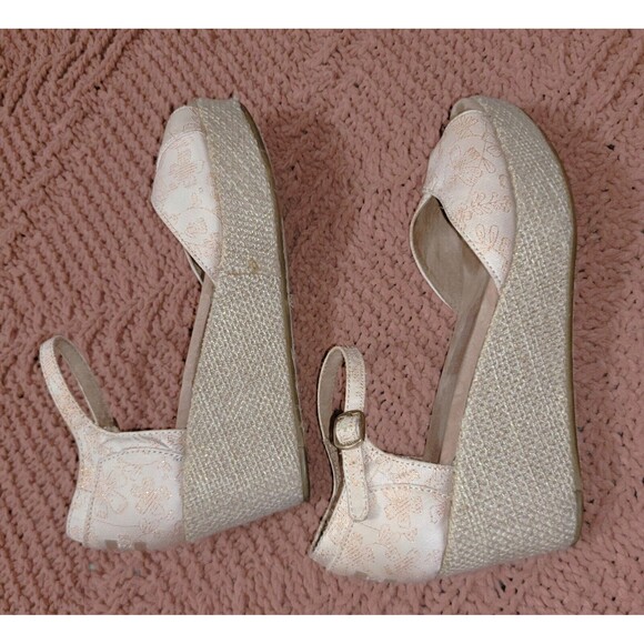 Toms Raffia Wedge Platform Boujee Sandal Beige Jacquard Rose Gold stich 7.5 - Picture 4 of 16